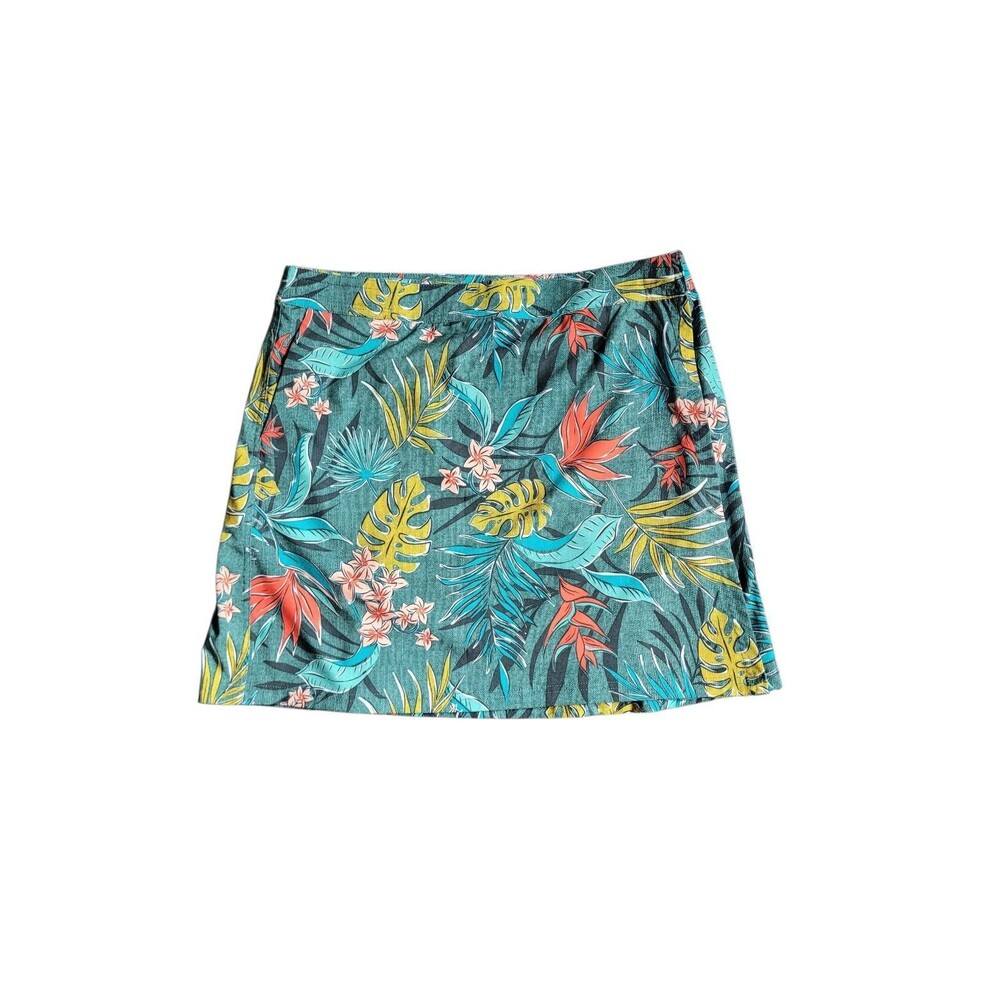 Rip Skirt Tropical Floral Mini Skirt Green Hawaiian A-Line Women's XL Beach